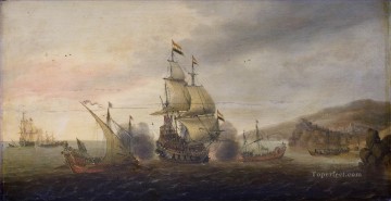 Cornelis Bol Zeegevecht tussen Hollandse oorlogsschepen en Spaanse galeien Batallas navales Pinturas al óleo